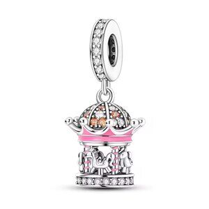 ANDORA 925 Silver Pink Carousel Dangle Charm | CZ Zircon Merry-Go-Round Bead